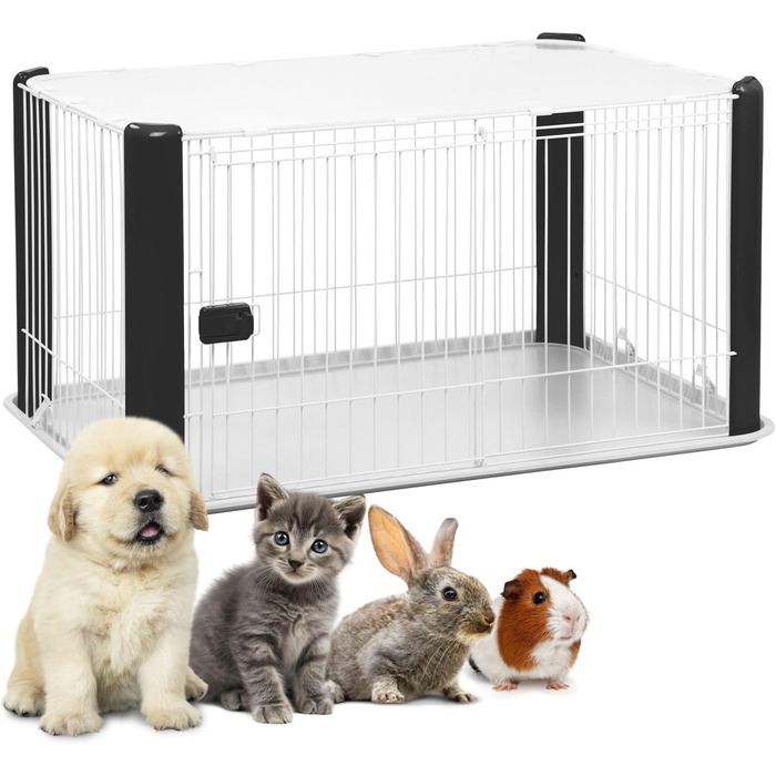 Вольєр для цуценят Iris Ohyama з замком та знімним дахом, білий, 113x79x60 см. Підходить для собак та котів, для використання в приміщенні та на вулиці