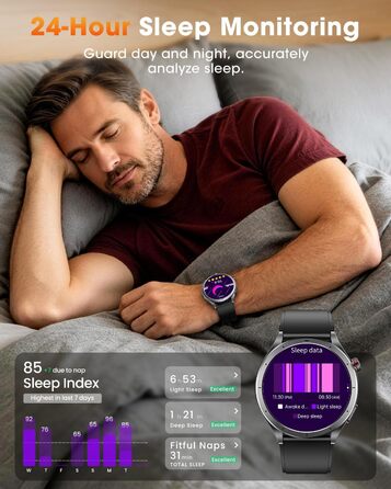 Смарт-годинник чоловічий з ЕКГ та HRV, AI-GPT фітнес-трекер: моніторинг серця, SpO2, сну, тиску, 5ATM, дзвінки, ліхтарик, 120+ режимів спорту, сумісний з iOS та Android, чорний