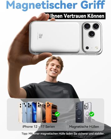 Power Bank MagSafe 10000mAh Білий: Бездротовий магнітний зарядний пристрій для iPhone 15/14/13/12 Pro Max з USB-C, 20W PD швидка зарядка