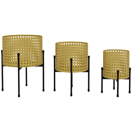 Outsunny 3-Piece Plant Stand Flower Stand with Rattan Look Made of Steel in Gold for Indoor & Outdoor