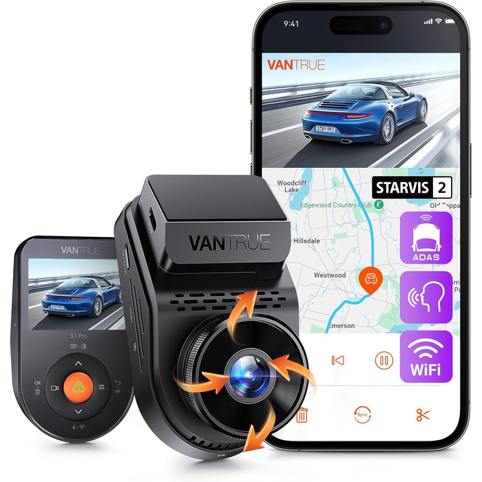 Автомобільний відеореєстратор VANTRUE S1 Pro 2.7K 60FPS з нічним баченням STARVIS 2, прихований монтаж