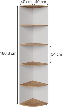 Vicco Corner Shelf Ecki, Bookshelf, White/Goldkraft Oak, 30 x 60 cm (White/Goldkraft Oak, 180x40 cm)