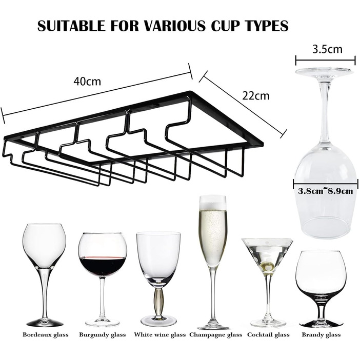 Тримач для келихів з металу, 4 шт., 40 см - для бару, кухні, ресторану