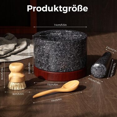 Набір ступки зі ступкою, млин для спецій та трав, подрібнювач пігулок. Ідеально для приготування гуакамоле вдома. Масивна чаша з каменю (Чорний G, велика). Чорний G велика