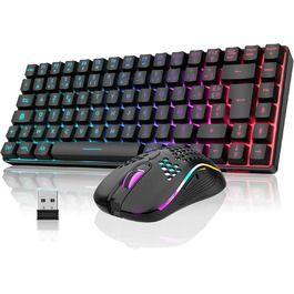 RedThunder K84 Combo: Бездротова клавіатура та миша USB, AZERTY (французька), 75% TKL, 3200 DPI (чорний)