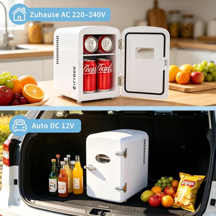 Міні-холодильник Citybee 4л з функцією охолодження та нагріву, 220V/12V – для дому, офісу, авто, кемпінгу (білий)