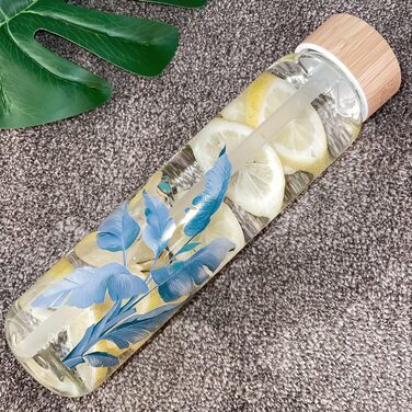 Glass Drinking Bottle 1L Glass Water Bottle with Bamboo Lid 1 Liter (1000ml) (Bird 1liter)