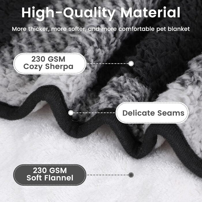 Водонепроникний килимок для собак, 152x127 см, фланель та шерпа, для середніх та великих собак, чорний в клітинку