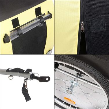 Причіп для собак Wiltec 220x700x78 см з безпечною муфтою, причіп для вантажів з москітною сіткою та захистом від дощу (чорний / жовтий)