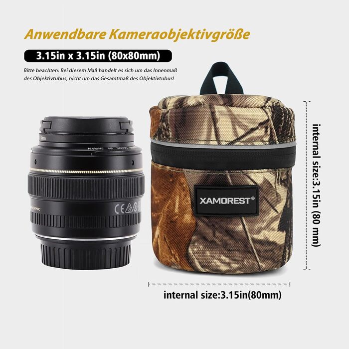 Чохол для об'єктива камери, нейлон, листяний зелений (XL 10.5x18.5 см, S 8x8 см)