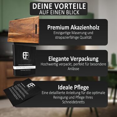 Великий обрізна дошка з дерева акації EndlessFresh (39x25 см) з жолобом для соку, ручкою та ніжками — преміум кухонна дошка для нарізки