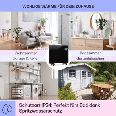 Klarstein Electric Heater, Convector Heater with Casters, Mobile Electric Heater Energy-Saving, Slim, Quiet Electric Heater, Standalone Electric Radiator with Thermostat, 2000 W Black Bornholm