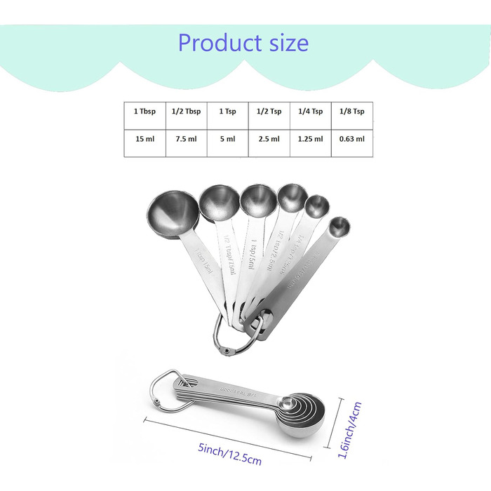 Measuring cup and spoon set, 7 stainless steel measuring cups and 6 stainless steel measuring spoons, kitchen aids for cooking and baking