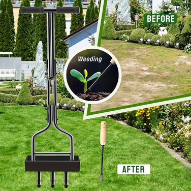 Kedox Aerifier for Lawns, Heavy Duty Hollow Tine Lawn Aerator with Ground Frame 38In, Manual Lawn Aerator Lawn Aerifier Verticutter for Your Lawn or Yard and Compacted Soils