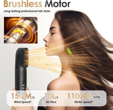 Набір для укладання Journeyside Airstyler: професійна щітка з гарячим повітрям 1000W, 5 насадок, автоматична завивка, випрямляч, для створення об'єму, локонів та випрямлення (чорний)