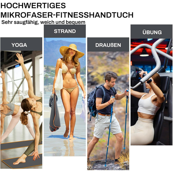 Рушник для фітнесу з кишенею, мікрофібра, 120x50 см, спортивний рушник для залу, подорожей, сірого кольору