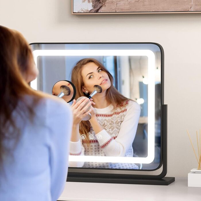 Дзеркало для макіяжу COSTWAY з підсвіткою, 3 режими світла, 5X збільшення, сенсорне керування, поворотне на 360°, 56x48 см