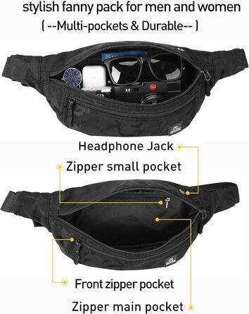 Чоловіча та жіноча поясна сумка Bauchtasche SZSYCN, фанна-пак, чорний камуфляж для спорту, прогулянок, подорожей