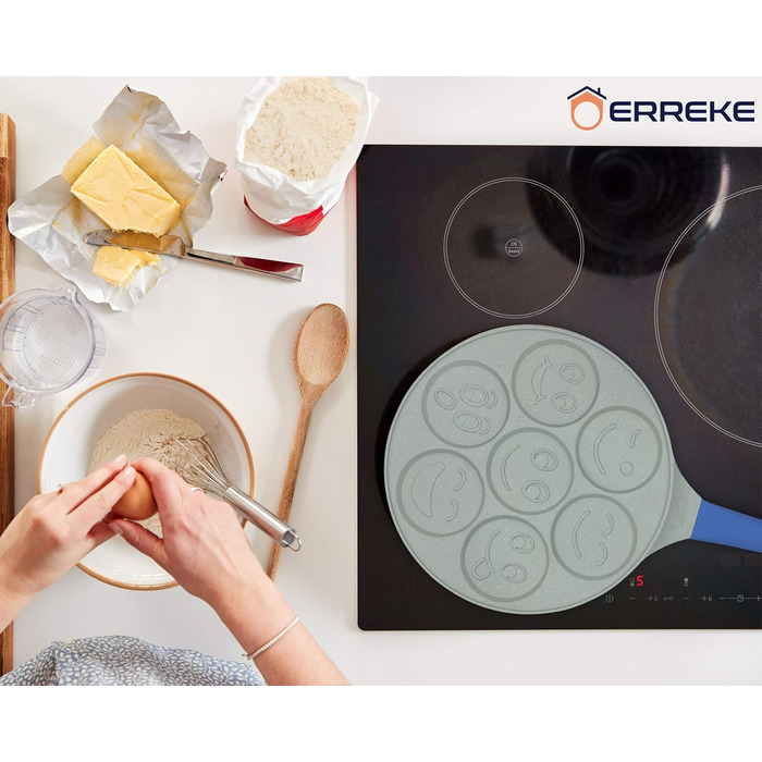 Сковорода для млинців Erreke з антипригарним покриттям, рожева, для індукційних плит, 7 смайликів