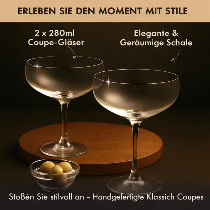 Набір келихів для мартини Vemacity Elegante Espresso Martini (4 шт.) | Келихи для коктейлів ручної роботи | Келихи для шампанського та маргарити | Прозорі келихи для мартини | Ідеальний подарунок (2 келихи + аксесуари)