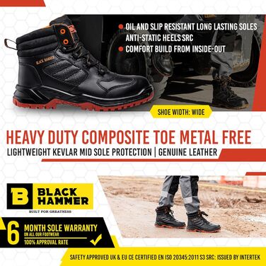 Чоловіче робоче взуття Black Hammer 8844Sicherheitsschuh, чорний, 42 EU