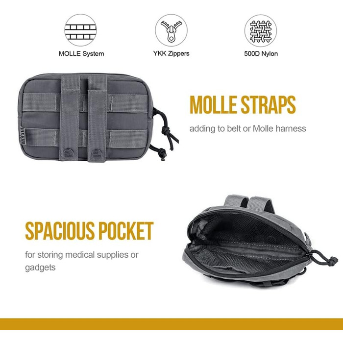 OneTigris EDC сумка для корму для собак, MOLLE кишеня для рюкзака, ідеально підходить для дресирування собак, сумісна з шлейками (2 шт - сірий)