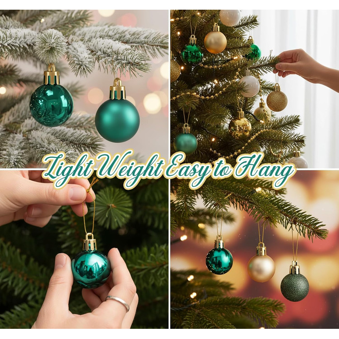 Набір прикрас для ялинки Agoer 100 шт. - кульки для ялинки з блискітками, пластикові, блакитні. Набір ялинкових прикрас для святкування Різдва та Нового року (зелені, золоті, білі, 3-4 см)