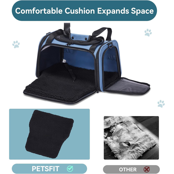 Транспортна переноска для котів та маленьких собак Petsfit, блакитна, S, з захисним ременем та розкладною матрацом