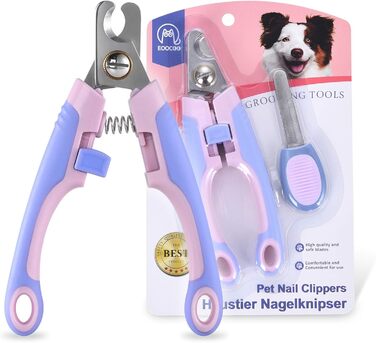 Професійна кусачка для собак та котів EooCoo, великих та середніх порід, з захистом, блокуванням та пилочкою для нігтів - ідеальний подарунок на Різдво, фіолетовий + рожевий