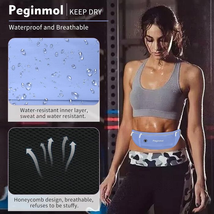 Пояс для телефону для бігу, спортивна сумка для джогінгу, водонепроникний пояс на пояс для бігу для жінок та чоловіків з 3 кишенями, велика місткість, регульований біговий пояс (Чорний + Зелений) (Синій)