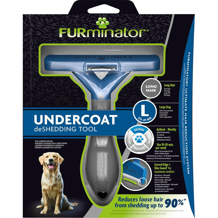Furminator для собак великих порід: щітка для видалення підшерстка, покращене моделювання (довгошерсті)