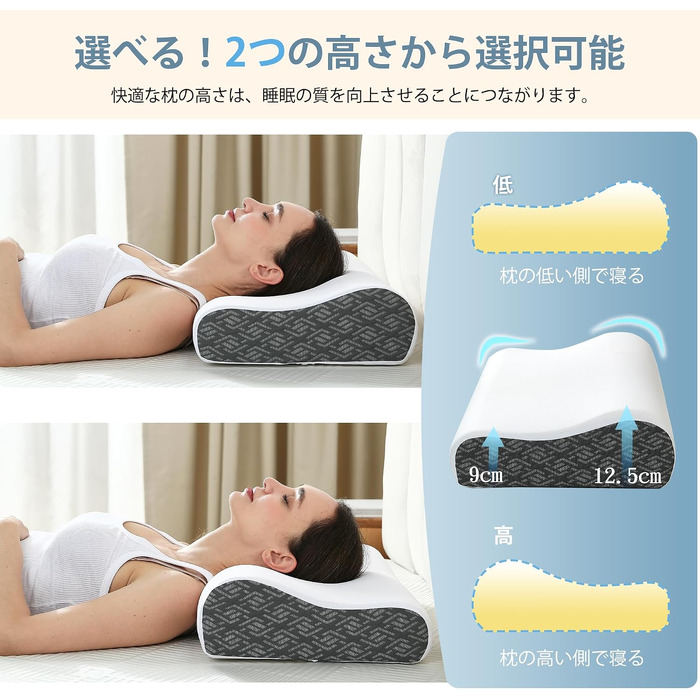 Ергономічна подушка з ефектом пам'яті (Memory Foam) для підтримки шиї та голови, для сну на боці, спині та животі, з дихаючим чохлом, темно-сіра (Charcoal), 61 x 35 x (9/12) см