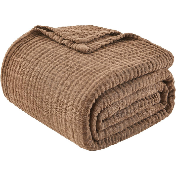 Плед EMME Baumwolldecke з 100% мусліну: м'який, дихаючий плед для дорослих, софа, крісло, всі сезони, бавовна, бежевий (127 x 177 см)