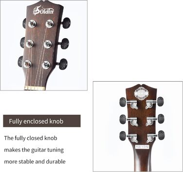 Акустична гітара Soldin 40 дюймів з масивною кришкою з ялини, комплект з аксесуарами (Gigbag, підставка, тюнер, ремінь, каподастр, струни, серветка, медіатори)