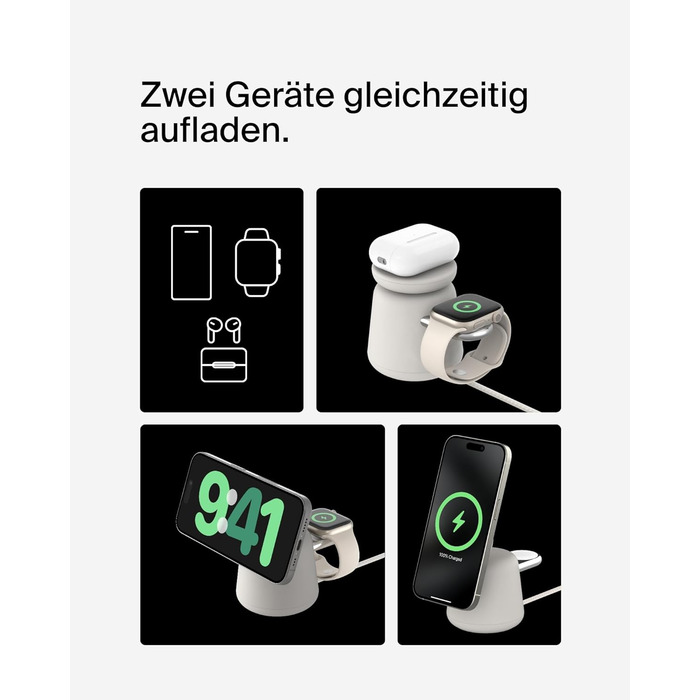 Belkin BoostCharge Pro 2-в-1: Бездротова зарядка Qi2 15W MagSafe для iPhone, Apple Watch, AirPods – Пісочний колір