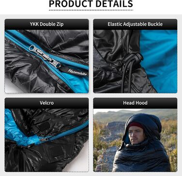 Спальний мішок Naturehike 4 сезони, чорний, для кемпінгу та подорожей