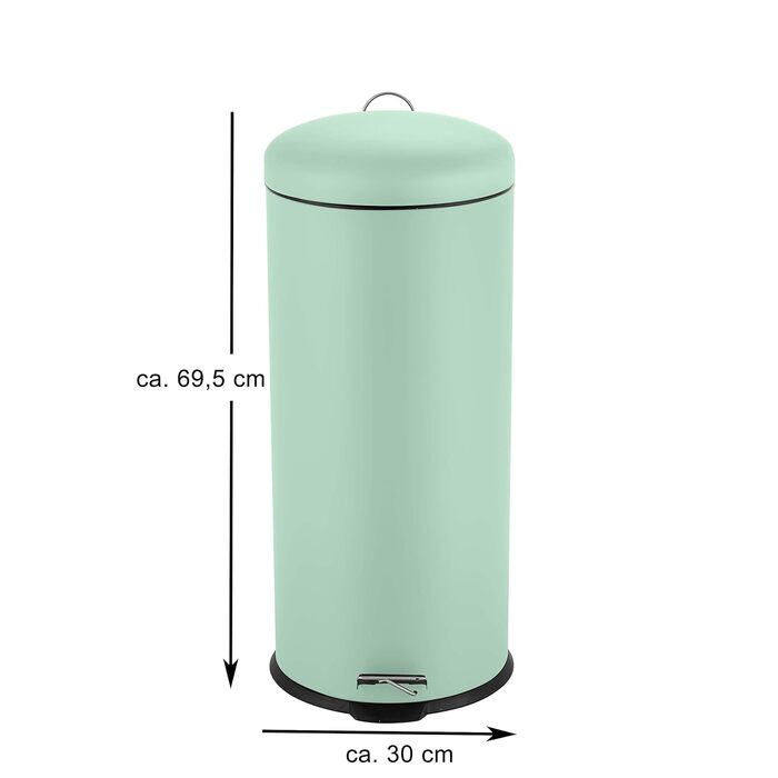 Сміттєве відро Ribelli 30 л з нержавіючої сталі, з педальним механізмом, з внутрішнім відром, м'яке закриття, сортування сміття, кругле (м'ятний)