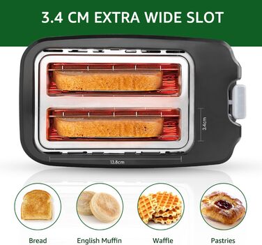 Тостер Aigostar 750W з 7 рівнями підсмажування, функціями розморожування та підігріву, 2 слоти для тостів, чорний