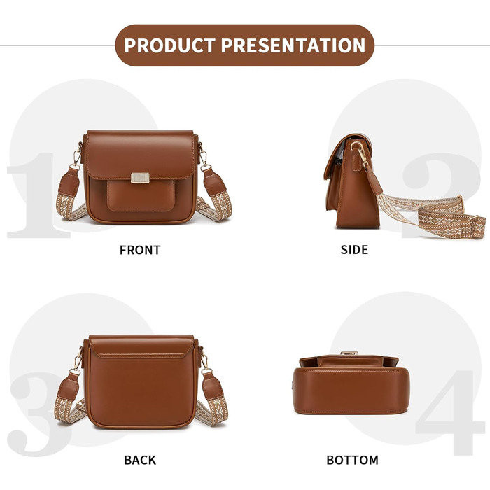 Сумка жіноча Miss Lulu середнього розміру: шкіряна сумка-тоут, крос-боді, вінтажний стиль (коричнева, 2513)