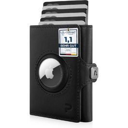 Чоловічий шкіряний гаманець PURISTO KLIK Classic Slim з відділенням для монет та RFID-захистом - компактний картхолдер для 10-14 карток (Чорний, AirTag XL)