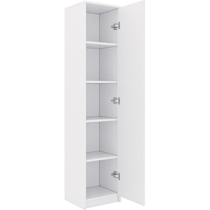 Bookshelf Wardrobe Shelf White 40cm wide 180cm high Storage Cabinet Organizer Multi-Purpose Cabinet with 4 Adjustable Shelves Filing Cabinet Shelf Wall narrow Wood for Bedroom Hallway Basement Office