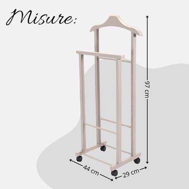 Tomaino - Valet's Bedroom in Wood - Clothes Rack with Wheels Ambrogio - Modern Valet for Clothing and Accessories (Dove)