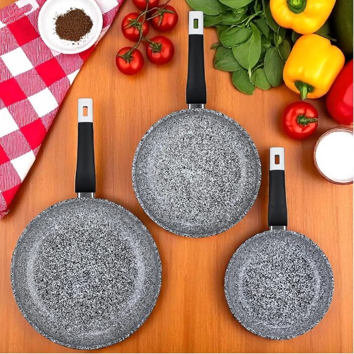 Набір сковорідок EliteHoff Induktion 4-piece (20/24/28 см) + сковорода для млинців 24 см, Алюміній з антипригарним покриттям, для всіх типів плит, Сірий