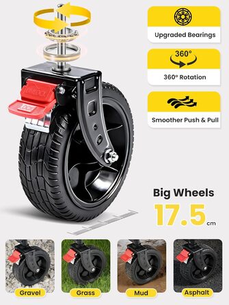 Візок-садовий YEAUPE PRO 240л, 200кг, складний, позашляховий, гальма, чорний - для покупок та активного відпочинку