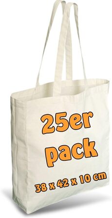 Cottonbagjoe Shopping Bags | 38x42x10 cm | Side and Bottom Pleats | with Long Handles | Jute Bag | Cotton Bags for Painting, Printing | DIY