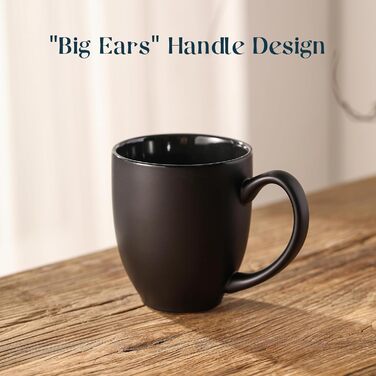 DOWAN Coffee Mug Set, 6 x 470ml Large Porcelain Coffee Mugs, Mugs with Handle, Matte Ceramic Mug for Coffee, Tea & Hot Chocolate, Black Coffee Cup Set