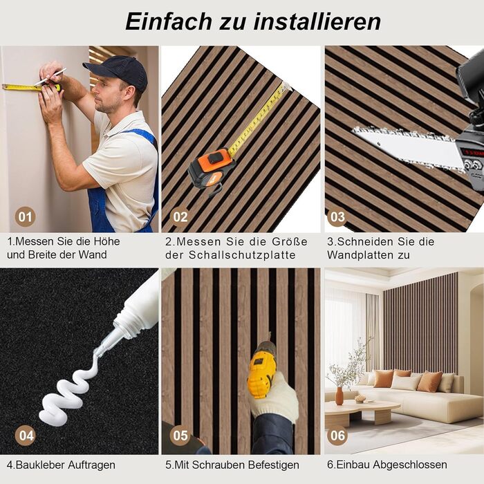 Акустичні 3D-панелі з дерева AKK-PANE (60x60 см, 4 шт, 1.44м²) для стін у вітальню, офіс та кухню, звукопоглинаючі еко-панелі, колір: копчений дуб 5#