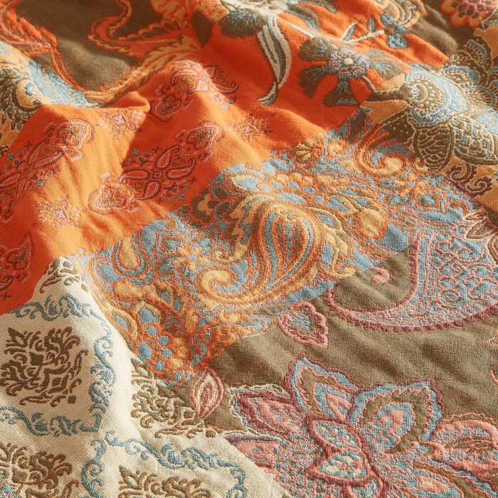Богемна ковдра Boho Decke 100% бавовна – двостороння муслінова ковдра 150x200 см, м'яка ковдра для дивану та покривало на ліжко, естетичний дизайн, ідеально для вітальні та спальні, помаранчевий/зелений 150 x 200 см з квітковим візерунком