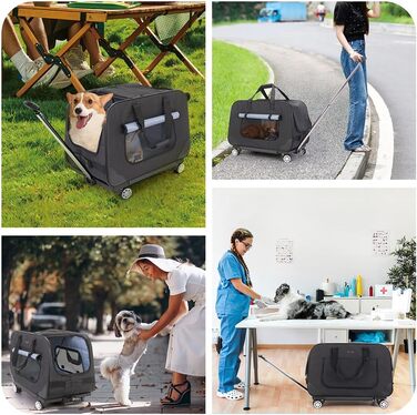 Переносний переноска для тварин з телескопічною ручкою, переноски для собак та котів з колесами (Чорний)