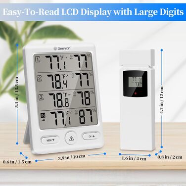 Geevon Indoor/Outdoor Thermometer with 3 Sensors, Thermometer Hygrometer Humidity Digital, Temperature and Humidity Meter with 60M/200FT Range